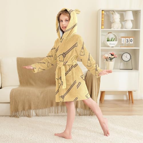 Kids Bath Robes Girls Witch Brooms Halloween Pattern Print Hooded Robe For Kids3