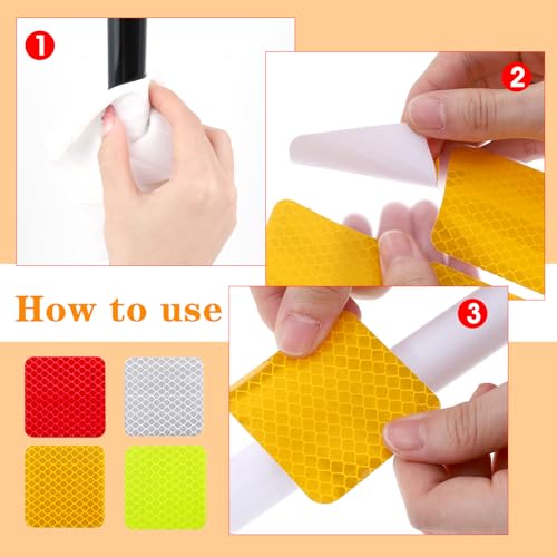 Image of Ymapinc 40PCS Square Reflective Warning Stickers - Fluorescent Yellow-Green, Yellow, Red, White, Waterproof PVC Safety Decals for Bike, Helmet and Vehicles