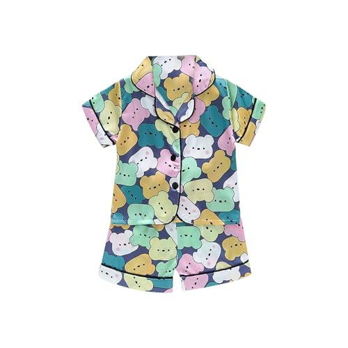 Baby Short Sleeve Satin 𝐏a𝐣ama Set 𝗦ilk Cute 𝐏ajamas Button Down Shirts with Shorts Girls Boys Cartoon Sl𝐞epwear