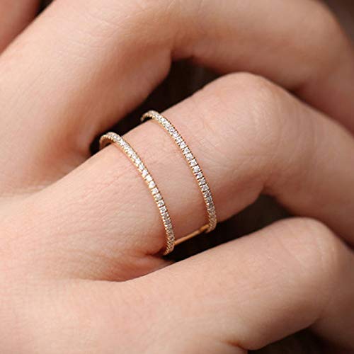 14K Gold Plated Sterling Silver Cubic Zirconia Two Twist Eternity Band CZ Engagement Rings Wedding Band for Women(6)