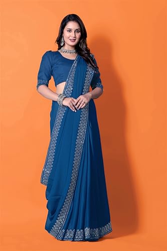 Image of FASHION Women's Trendy Banarasi Kanjivaram Navy Color Art Silk Saree with Blouse Material