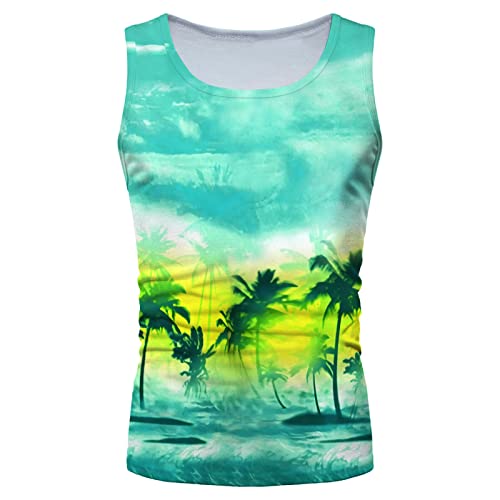 Cotton Tank Top Men 3D Printed Graphic Sleeveless Quick Dry Muscle Shirt For Workout Gym Jogging Men's Short Sleeve T-Shirt Trendy Wrinkle Free White Blouse Men White Graphic Tee(Blue,X-Large) #TOP2