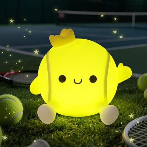 CoolGift Mart Tennis Geschenke, USB wiederaufladbar, niedlicher Tennisball Silikon Nachtlicht, Touch Control & Timer, geeignet für Stillen Lesen Arbeiten Schlafen für Kinder Erwachsene Tennisliebhaber
