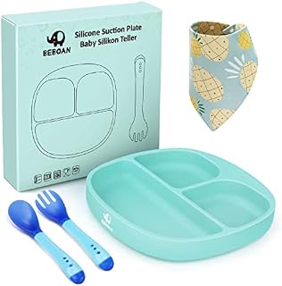 BEBOAN Silicone Divided Plate, Upgraded Non Slip Suction Plates,100% BPA-Free Feeding Dishes, Baby Toddler Plate Fits for Most High Chair (Light Green)