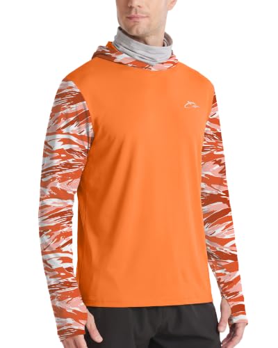 Image of FISHEAL Men's Performance Fishing Hoodie Shirt - UPF 50+ UV Sun Protection Long Sleeve Shirts with Mesh Face Mask