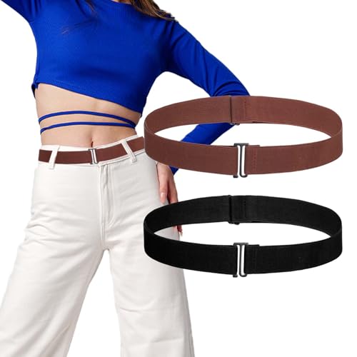 2 Pcs No Show Stretch Belt for Women, Adjustable Sweater Tuck Band, Elastic Belt for Jeans Pants Tuck Sweaters