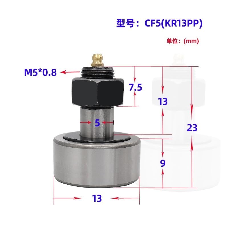 BERWENNY 1PC KR Series Bolt Roller Needle Roller Bearings CF3/4/5/6/8/10/12/16/18/20/24/30 Cam Bearing Follower CF30-1 (Color : CF5(KR13PP))