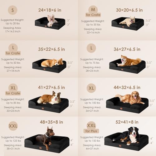 Image of EHEYCIGA Orthopedic XL Dog Bed, Waterproof Memory Foam for Extra Large Dogs, Non-Slip Bottom, Egg-Crate Foam Couch With Washable Removable Cover, Black