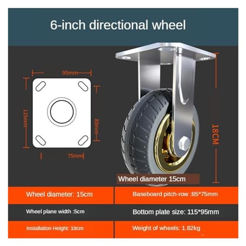 Roulette directionnelle robuste 6 pouces avec frein caoutchouc pour chariot plat