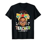 Teacher Life Messy Bun Afro African American Back to School T-Shirt