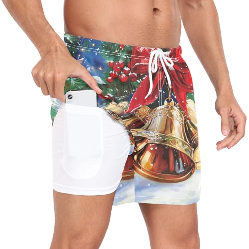 Bells with Snow Men's Swim Trunks with Liner Quick Dry Beach Shorts Swimwear Bathing Suit S-XXL4