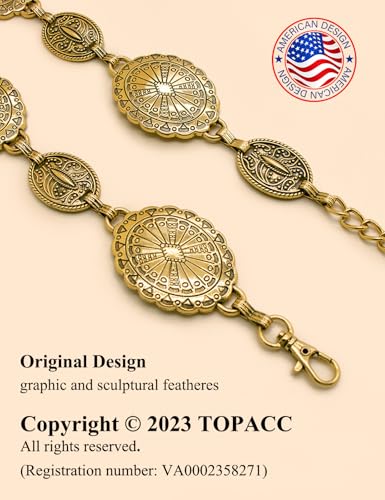 Image of TOPACC Western Metal Concho Belt for Women Cowgirl Chain Belts for Dresses Jeans Country Concert Outfit