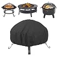 48 Inch Round Fire Pit Cover, Patio Table Cover, Garden Outdoor Waterproof Fire Bowl Cover, All-Season Protection - Black