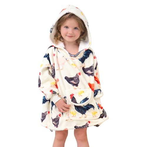 Image of OHOIT Cute Chicken Wearable Blanket Hoodie for Kids 2-6 Year Old - Girl Hooded Blanket with Oversized Pocket - Chicken Decor Rooster Soft Flannel Cozy Sweatshirt Blanket for Toddler Birthday Gifts