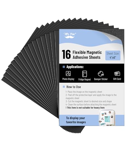 Mr. Pen - Lot de 20 feuilles magnétiques adhésives, 10,2 x 15,2 cm, feuilles magnétiques avec adhésif, feuilles magnétiques avec dos adhésif, feuilles de...