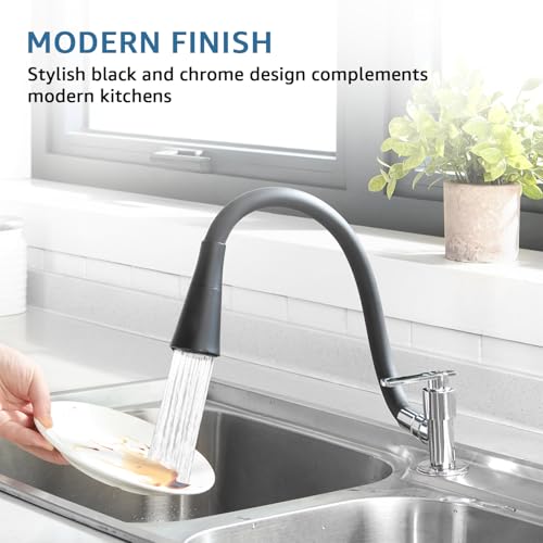 Image of Amazon Basics Kitchen Sink Tap | Wall Mount | Flexible Silicone Spout | 15mm (1 /2 BSP) | Chrome Finish - Black | 54 x 10 x 2.5 cm