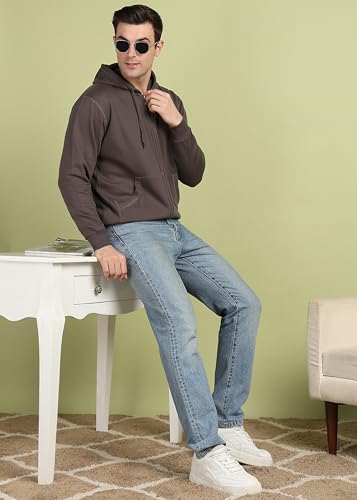 Image of Alan Jones Clothing Men's Solid Zipper Hooded Sweatshirt | Ribbed Hem, Lined Hood, Side Pockets, Durable Zip | Multiple Colors