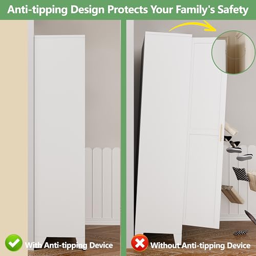 71\" H Metal Armoire Wardrobe Closet, Adjustable Shelve, Clothes Drying Pole, Steel Wardrobe Cabinet for Bedroom (White)