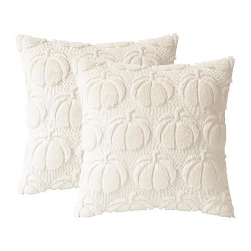 Fenteer 2 個 かぼちゃの枕カバー 枕カバー ホームデコレーション ファームハウス 秋 クッション ハーベストホテル用, ベージュ