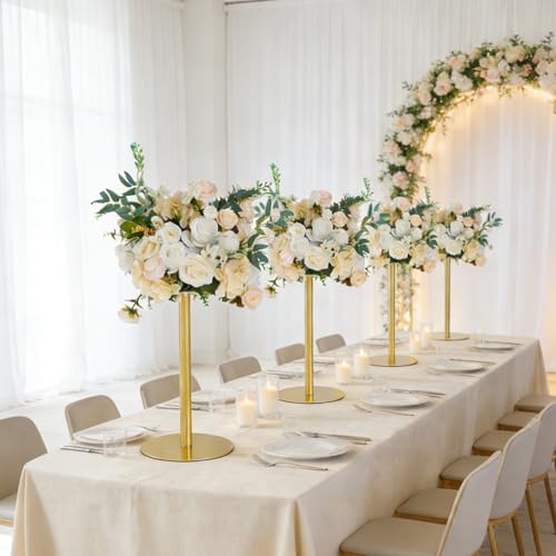 Grand vase floral et support de fleurs dorés pour table de réception - 7