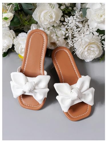 Verdusa Girl's Bows Square Toe Sandals Casual Summer Flat Sandal3