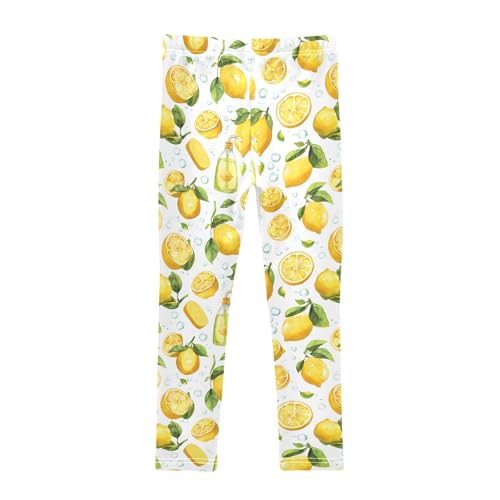 Girls' Athletic Leggings Ankle Length Yoga Dance Pants Kids Teen 4T Lemon Bubble2