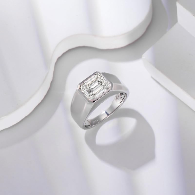 10K 14K 18K Gold Mens 4 Carat Emerald Cut Gemstone Engagement Wedding Ring Custom Emerald Cut Birthstone Anniversary Pinky Rings for Men/Women - Image 2