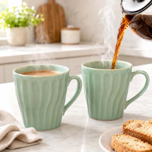 Image of The Earth Store Green Artisan Wave Coffee Mug - 340ML Ceramic Coffee Mugs Set of 4 | Microwave & Dishwasher Safe Mugs for Gift | Home | Office | Restaurant | Daily Use Tea Mug