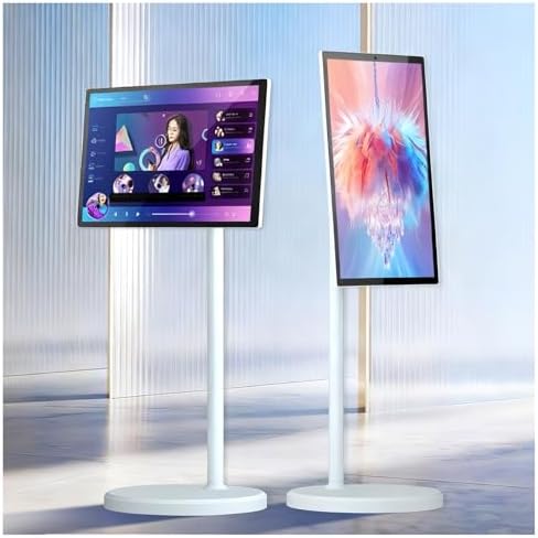 24" Portable Smart TV on Wheels | 1080p/4K UHD Touch Screen | 8GB RAM + 128GB Storage | 5-8 Hours Battery Life | Remote Control | Built-in 8MP/13MP Camera | 360° Rotating Display