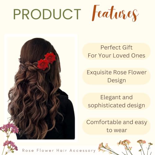 Image of Hair Flare Artificial Plastic & Metal Rose Flower with An Abundance of Petals Design Hairpin /Hair Clip /Judabun | Bridal Hair Accessories, Wedding, Festival for Women & Girls - 2700, Set of 2