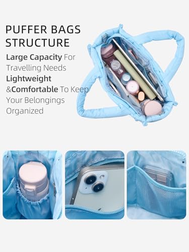 Image of WESTBRONCO Puffer Crossbody Bags for Women Quilted Tote Bag Puffy Weekender Overnight Bag Nylon Shoulder Handbag