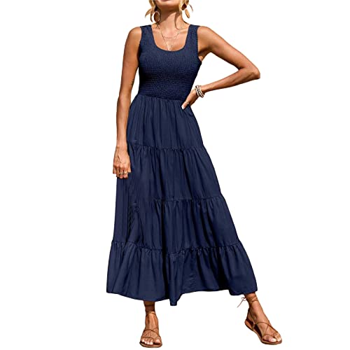 Women Summer Dress Sleeveless High Waist Ruffles Pleated Maxi Dresses Young Girl Beach Holiday Sundress4