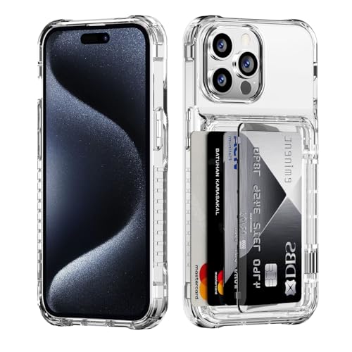 ACANDYA for iPhone 15 Pro Case Wallet Clear Protective Phone Case with Credit Card Holder Heavy Duty Protection Shockproof Anti-Scratch Anti-Yellow Cover for iPhone 15 Pro 6.1 inches Transparent