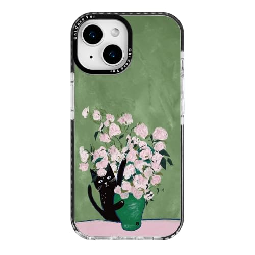 ChiCaseVer for iPhone 13 / iPhone 14 Case Vintage Cat Floral Art on Green - image 1