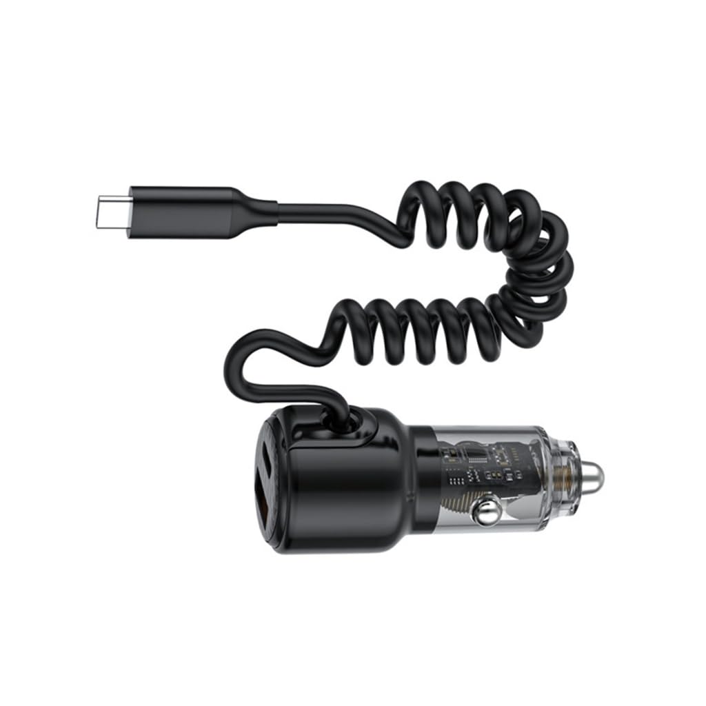 Adapter ładowarki samochodowej 65 W do szybkiego ładowania 12-24 V z kablem spiralnym typu C 45 W