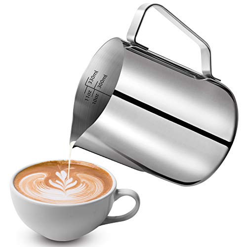 Brocca Per Latte In Acciaio Inox Da 1000 Ml Con Beccuccio A Punta E Manico In Legno, Per Schiuma Latte, Cappuccino, Cioccolata Calda
