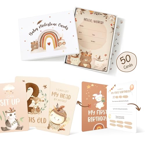 50 Baby Milestone Cards – Unisex Baby Memory Cards in Gift Box – Ideal for Baby Shower, New Parents & Pregnancy Gift Keepsake
