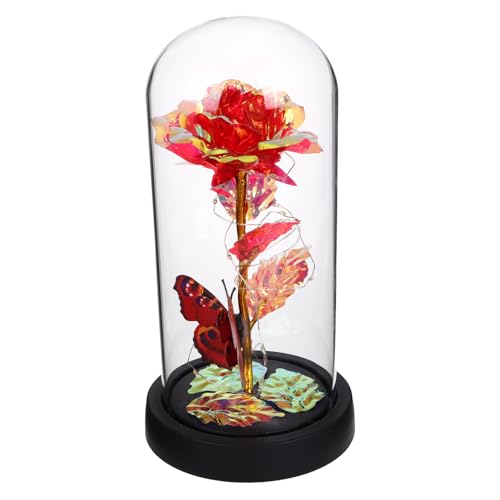 Rose éternelle lumineuse LED sous cloche en verre pour ambiance élégante