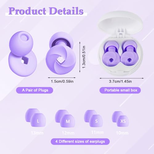 Image of ZIBUYU Ultra Soft Silicone Loop Ear Plugs for Noise Cancellation for Sleeping Studying and Travel - Reusable 33dB Earplug Set with Multiple Sizes and Portable Storage Case Comfortable Hearing