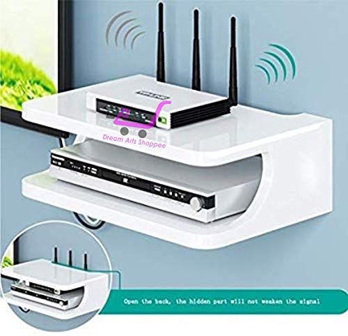Image of Engineered Wood Set Top Box Stand Wall Shelf & Wi-Fi Modem Display Rack (White)