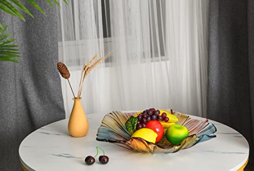 Szhqyg 14.96Inch Diameter Crystal Glass Colorful Fruit Bowl,Crystal Multi-Color Classic Tray,Tabletop Crystal Glass Fruit Plates Bowlfor Dessert Plate Flower-Shaped Design #TOP5