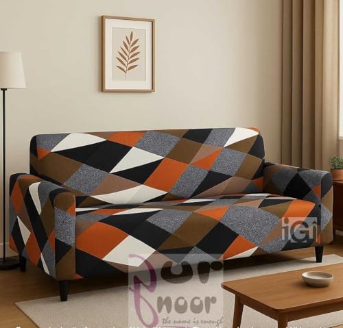 Image of Gurnoor Sofa Cover One 3 Seater and Two 1 Seater Fully Covered Universal 5 Seater for Living Room Non-Slip Sticky Elastic Stretchable Couch Sofa Set Slipcover Protector(Orange-Box)