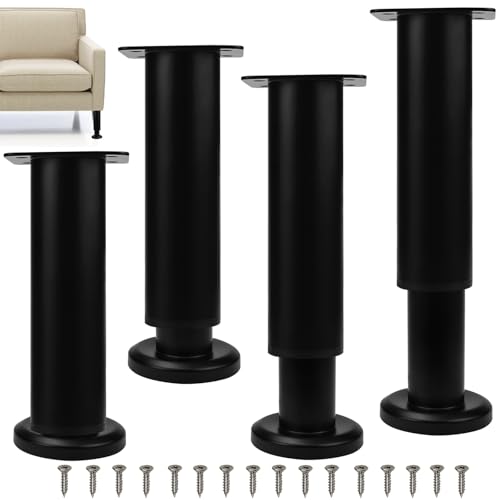 ADERTOS Adjustable Furniture Legs, 4 PCS 18-30cm Furniture Support Feet Metal Sofa Replacement Support Feet Legs Adjustable Height Bed Support Legs Table Leg for Chair Desk Cabinet Couch (Black)