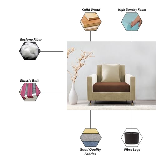 Image of Casaliving Garcia 1 Seater Sofa Set for Living Room (Cream Brown Colour) Premium Fabric Sofa