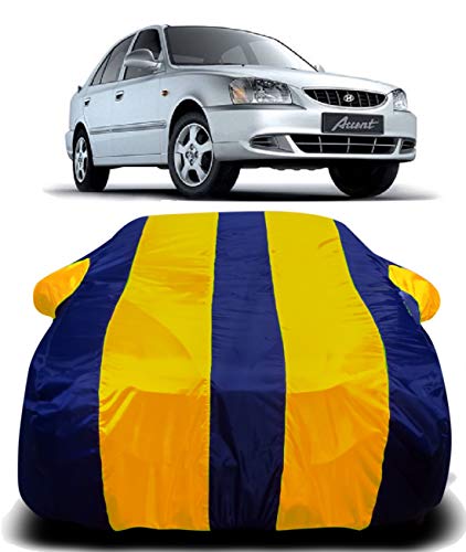 Image of Waterproof Car Cover with Ultra Surface Body Protection (Yellow Stripes) (Hyundai Accent)