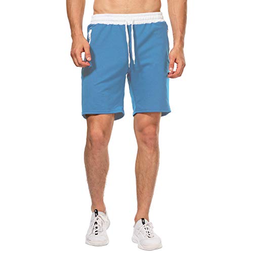 Pantalones cortos de chyu para hombre, con bolsillo con cremallera (2XL, azul cielo)