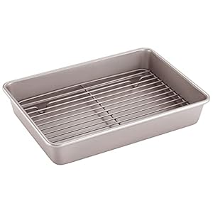 CHEFMADE Roasting Pan with Rack, 13-Inch Non-Stick Rectangular Deep Dish Oven-BBQ Bakeware for Oven Baking 9″ x 13″ x 2.4″ (Champagne Gold)