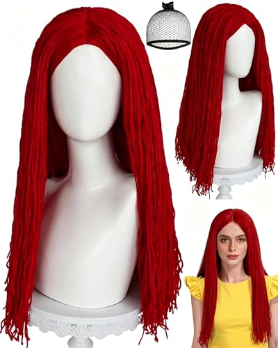 ANOGOL Hair Cap+Red Wool Wig Reddish Cosplay Costume Wigs Long Straight Dark-Red Yarn Wig Red Cosplay Wigs Nightmare Cartoon Anime Outfit for Halloween Party Birthday Party Costume for Women