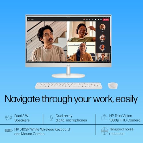 Image of HP AIO, 13th Gen Intel Core i3-1315U,(8GB DDR4,512GB SSD) 300 nits, Anti-Glare, 23.8inch(60.5cm) FHD, Win11, M365, Office24, Shell White, 5.27kg, FHD IR Camera w /Privacy Shutter, 24-cr0901in /cr0905in