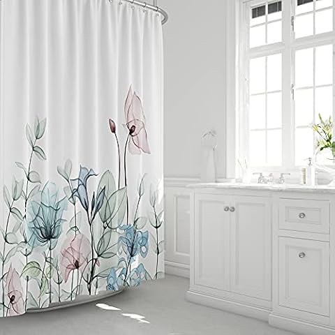 JOYMIN Fabric Floral Shower Curtain Set with 12 Hooks Watercolor Bath Curtain Modern Bathroom Decorative Accessories, Multi-Color Botanical Flowers and Leaves, 72×72 inch Cover